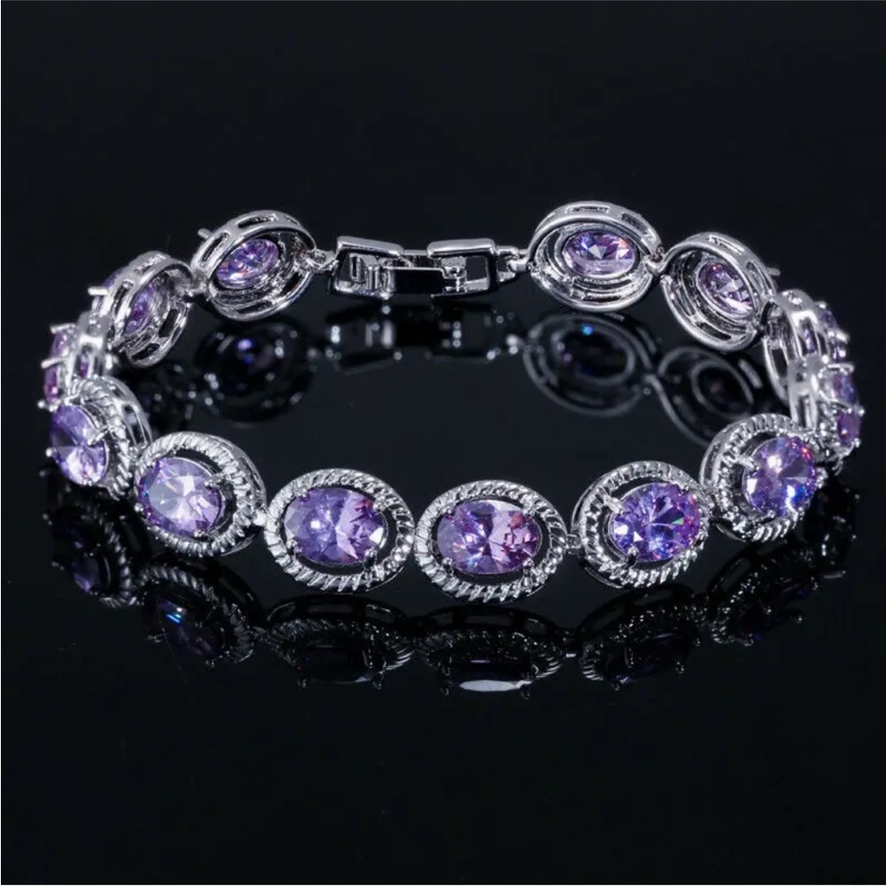 925 Silver Amethyst Purple Cubic Zirconia Bracelet